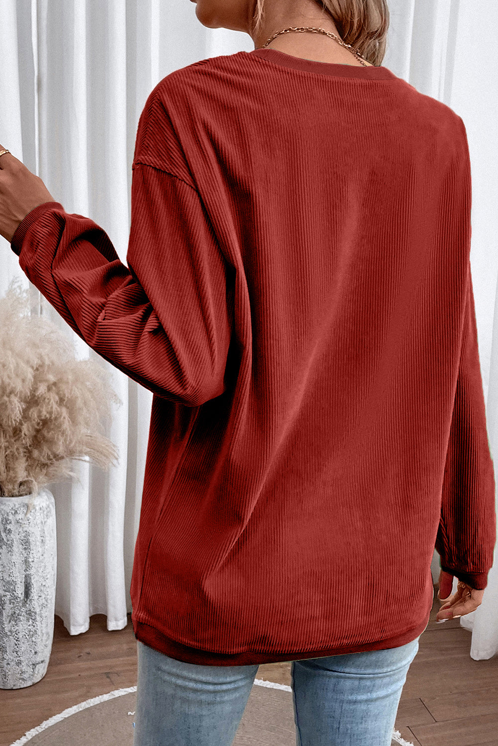 Orange Ribbed Corduroy Oversized Sweatshirt