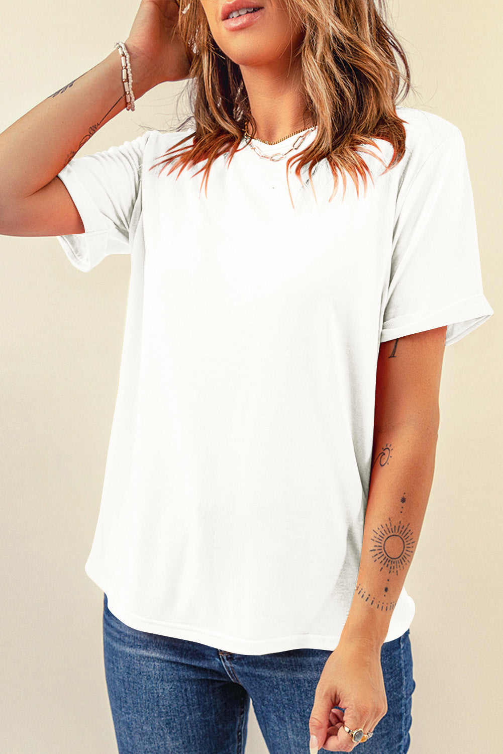 Tillandsia Purple Casual Plain Crew Neck Tee