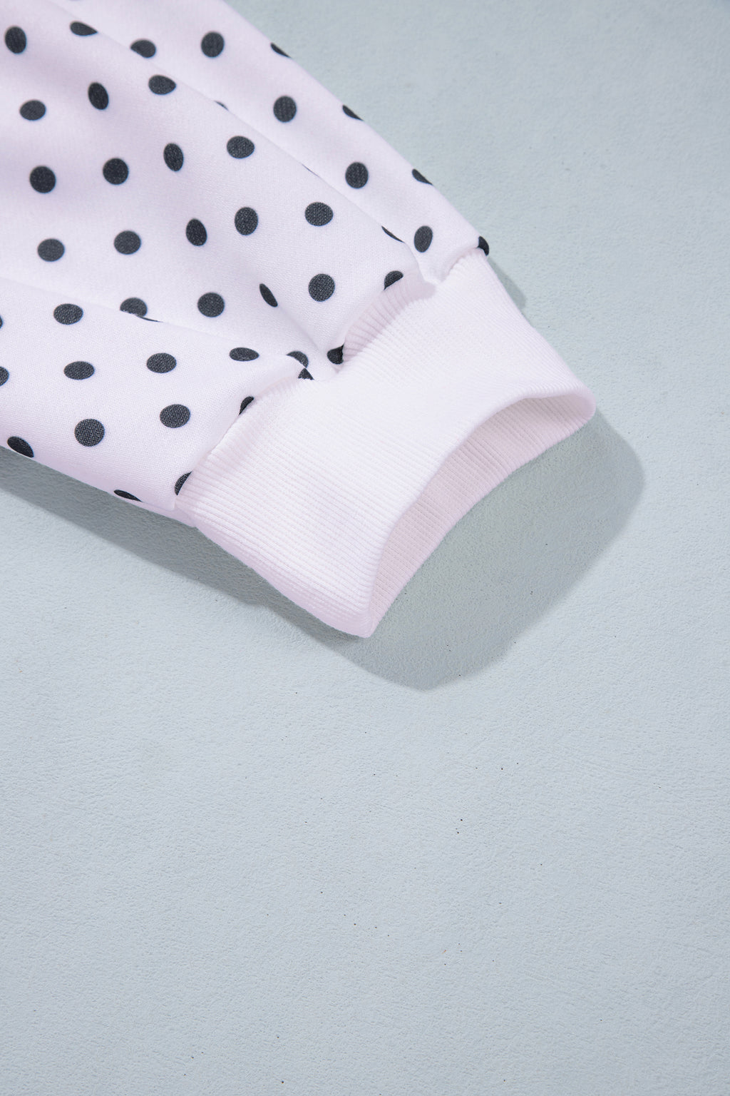 White Polka Dot Ribbed Stand Neck Plus Size Casual Sweatshirt