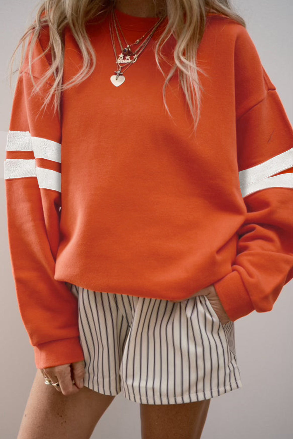 White Varsity Striped Detail Drop Shoulder Oversized Sweatshirt