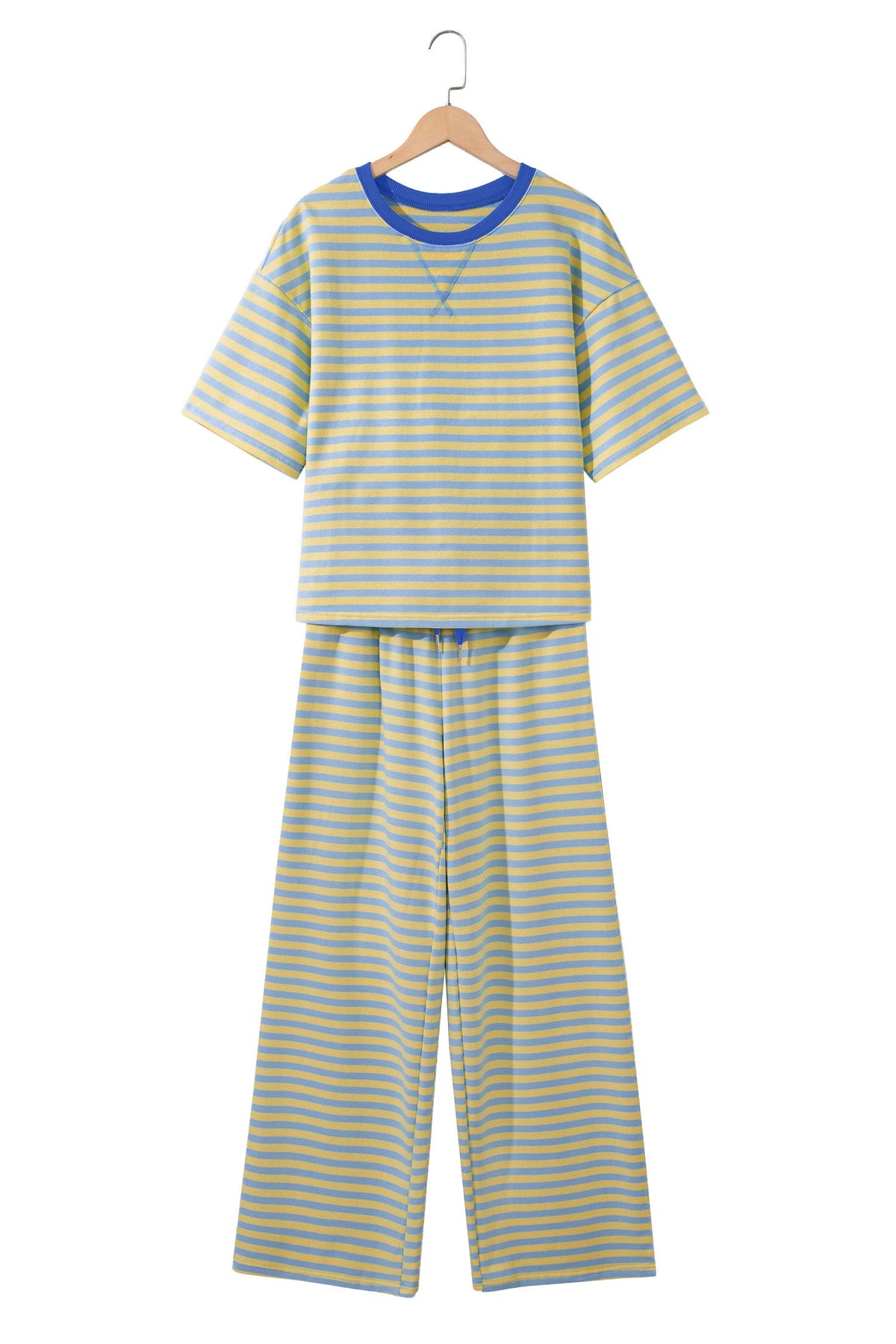 Stripe Colorblock Trim Short Sleeve Tee and Pants Set