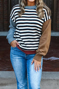 Color black Striped Panels Colorblock Sleeve Chic Sweater