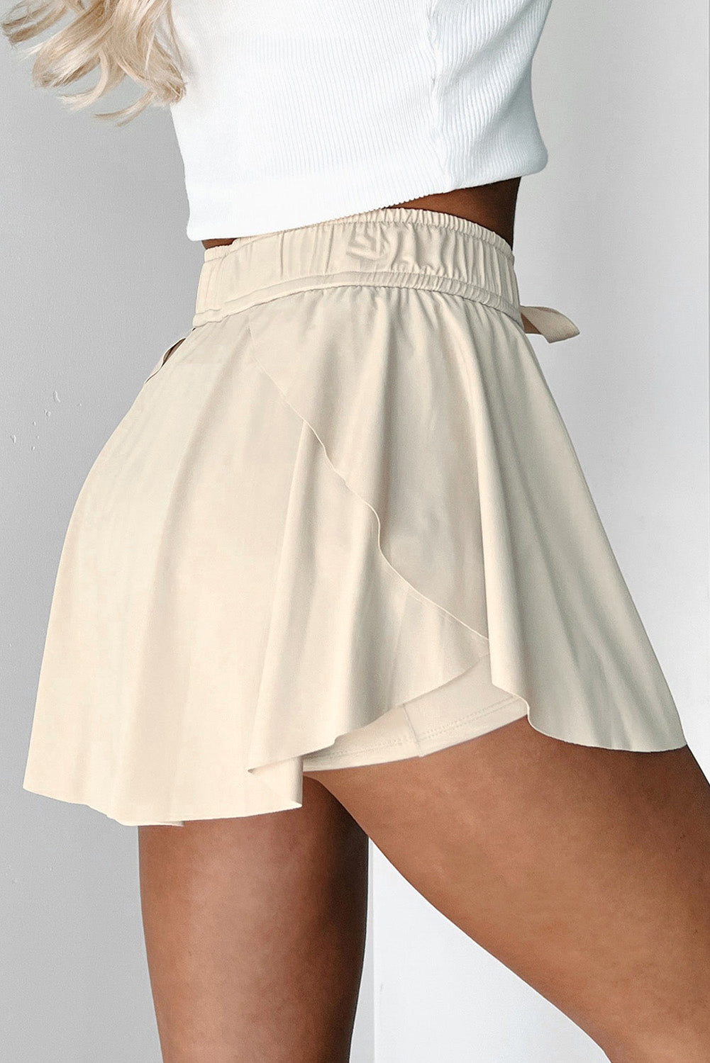 Sky Blue Drawstring Elastic Waistband Lined Tennis Skorts