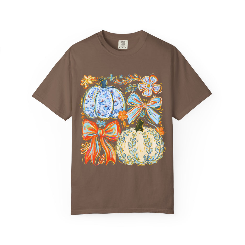 Pumpkin Bow T-Shirt — Floral Decorative Fall Pumpkins Tee