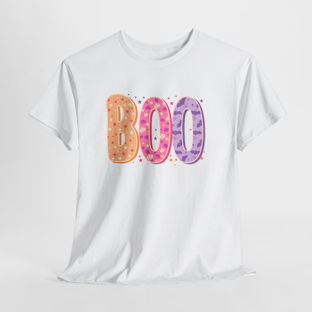 BOO Halloween Tee — Colorful Pastel Ghost Letter T-Shirt