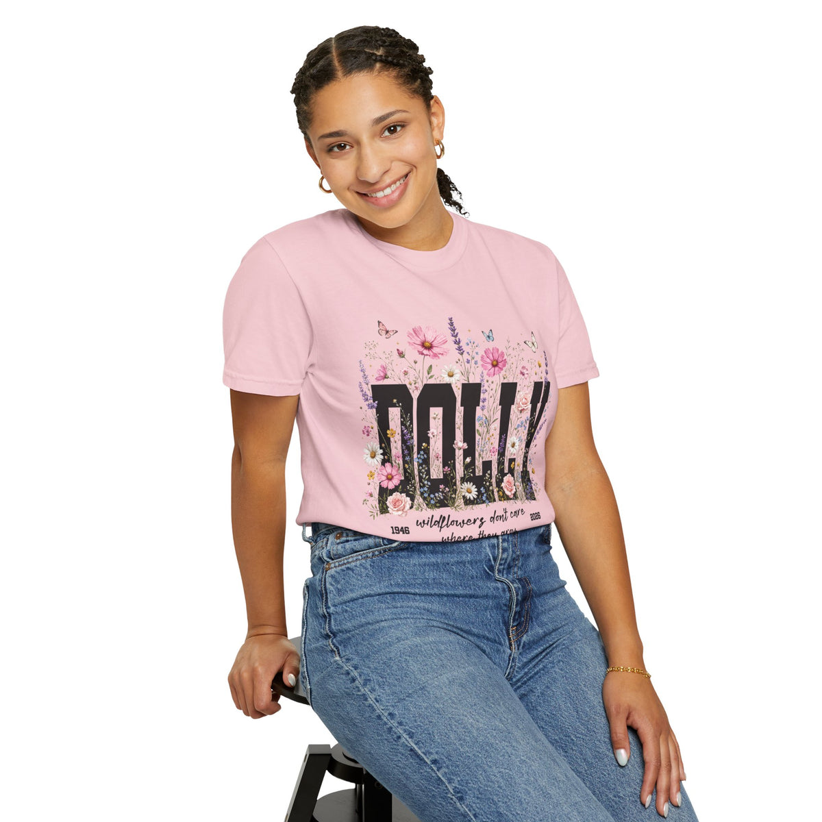 DOLLY Floral Band Tee — Vintage Country Music Tribute Shirt