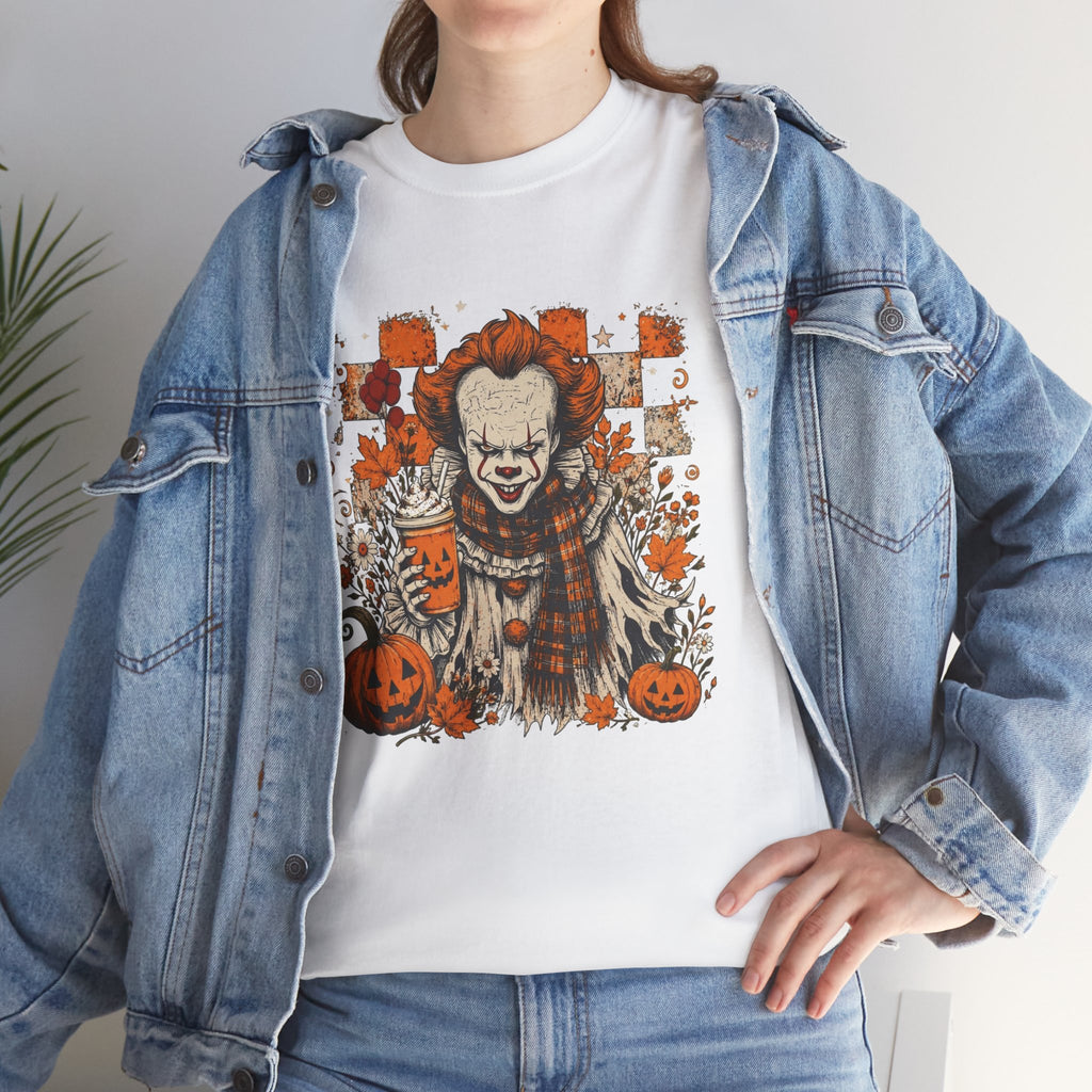 Horror Clown Halloween T-Shirt — Spooky Pennywise Pumpkin Design