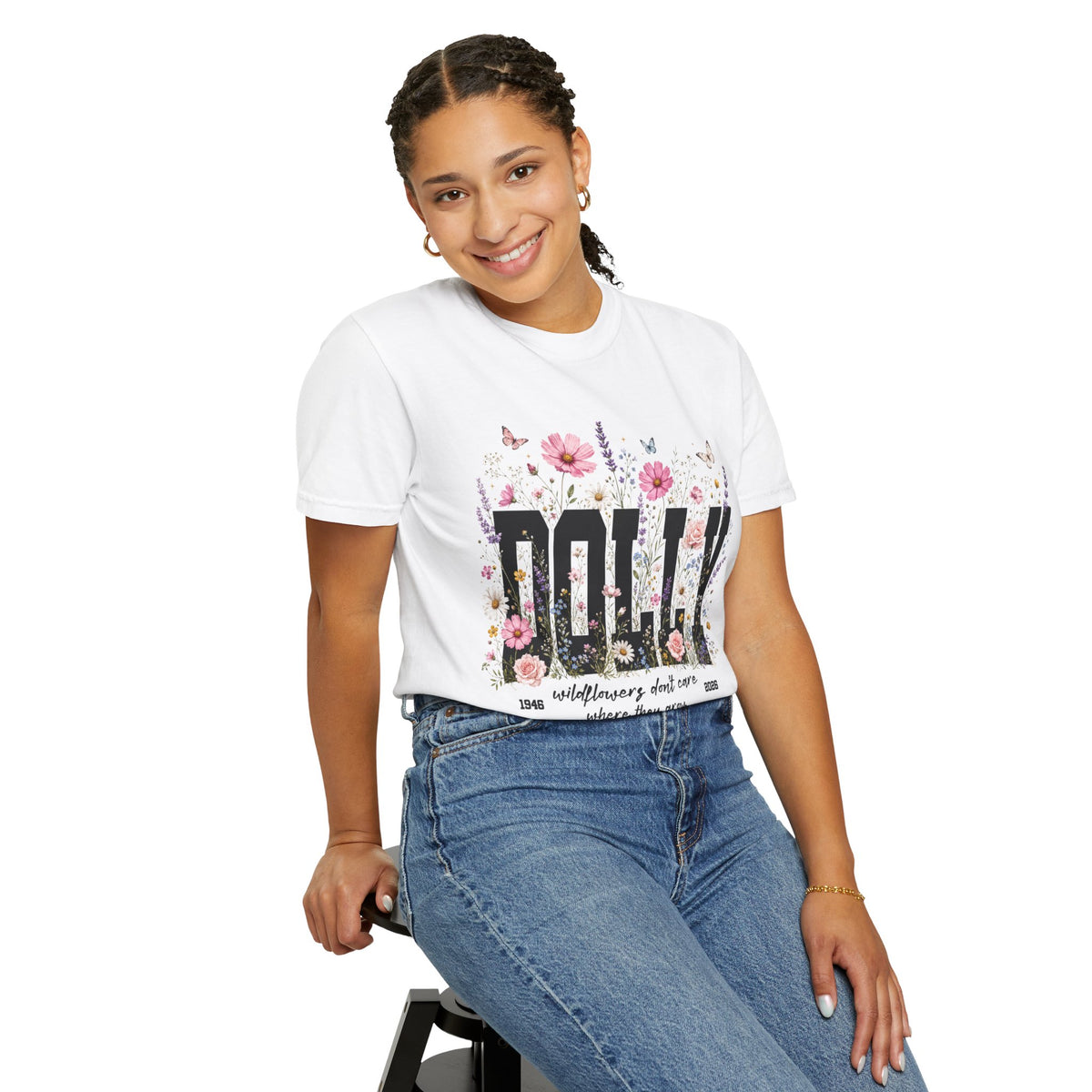 DOLLY Floral Band Tee — Vintage Country Music Tribute Shirt