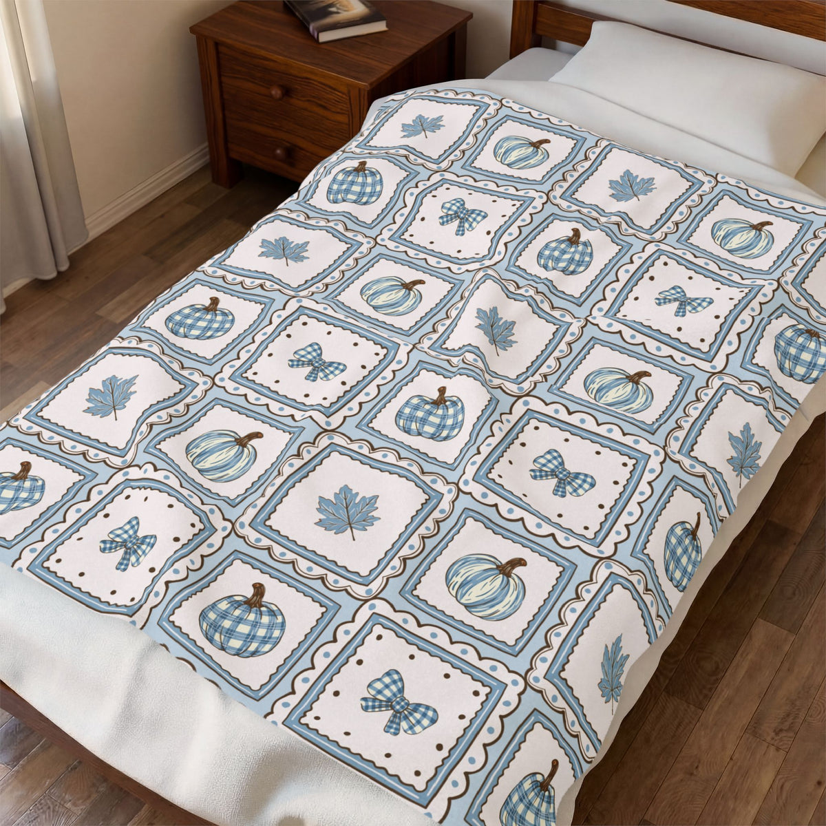 Autumn Patchwork Pumpkin Plush Blanket