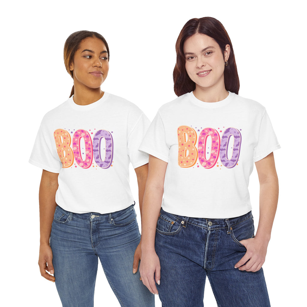BOO Halloween Tee — Colorful Pastel Ghost Letter T-Shirt