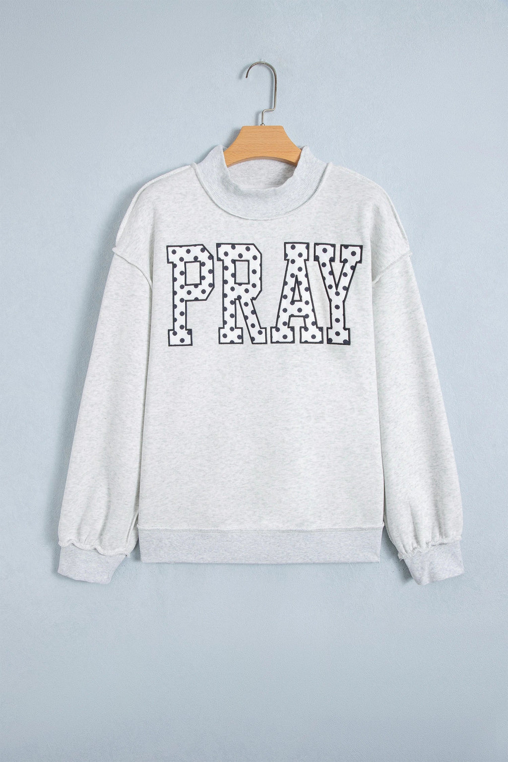 Pray Polka Dot Embroidered Mock Neck Long Sleeve Sweatshirt