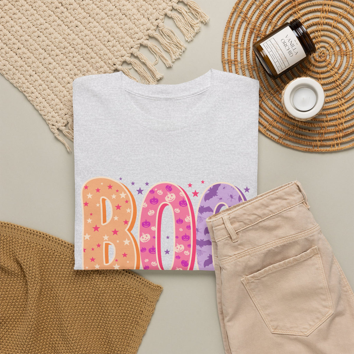 BOO Halloween Tee — Colorful Pastel Ghost Letter T-Shirt