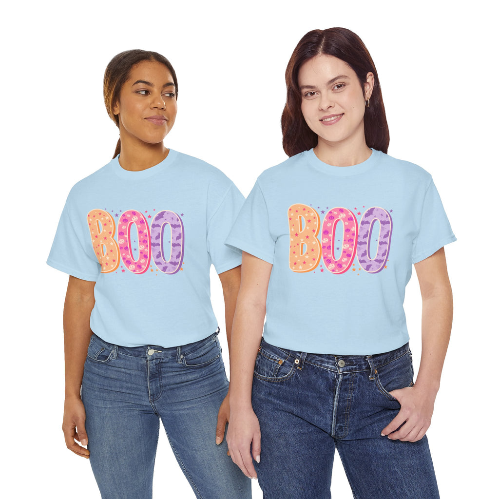 BOO Halloween Tee — Colorful Pastel Ghost Letter T-Shirt