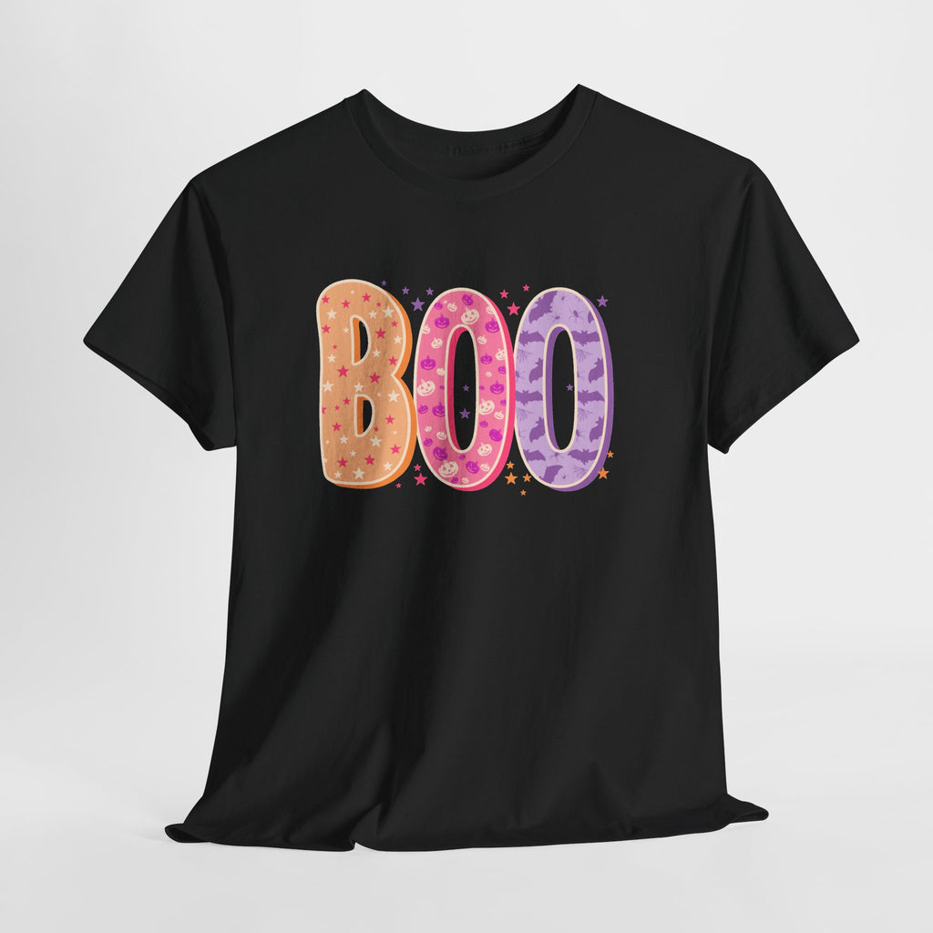 BOO Halloween Tee — Colorful Pastel Ghost Letter T-Shirt