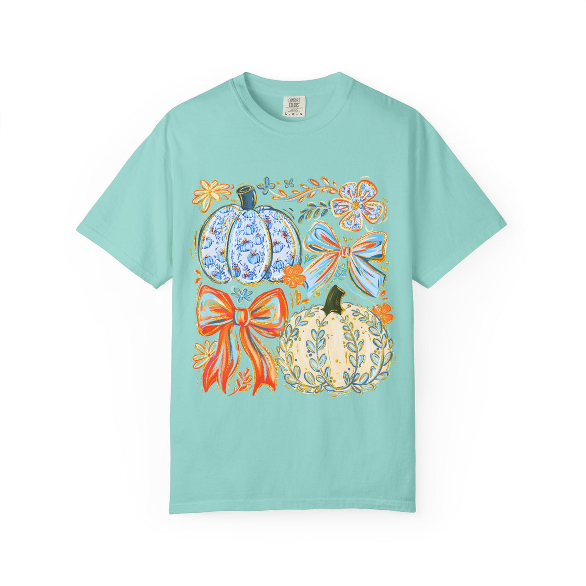 Pumpkin Bow T-Shirt — Floral Decorative Fall Pumpkins Tee