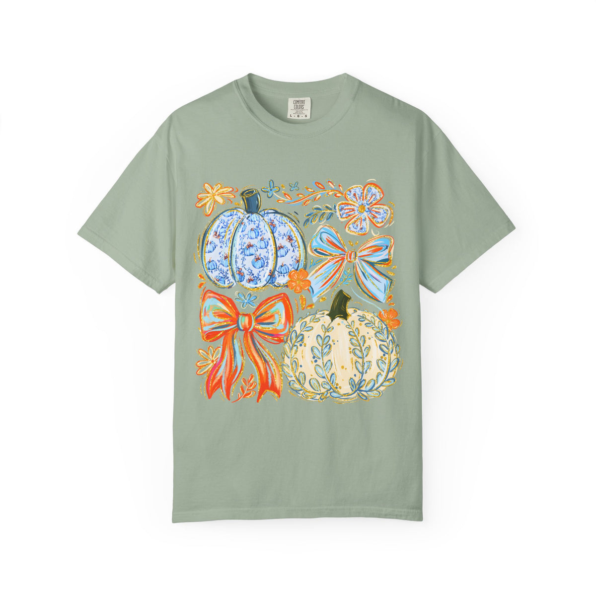 Pumpkin Bow T-Shirt — Floral Decorative Fall Pumpkins Tee