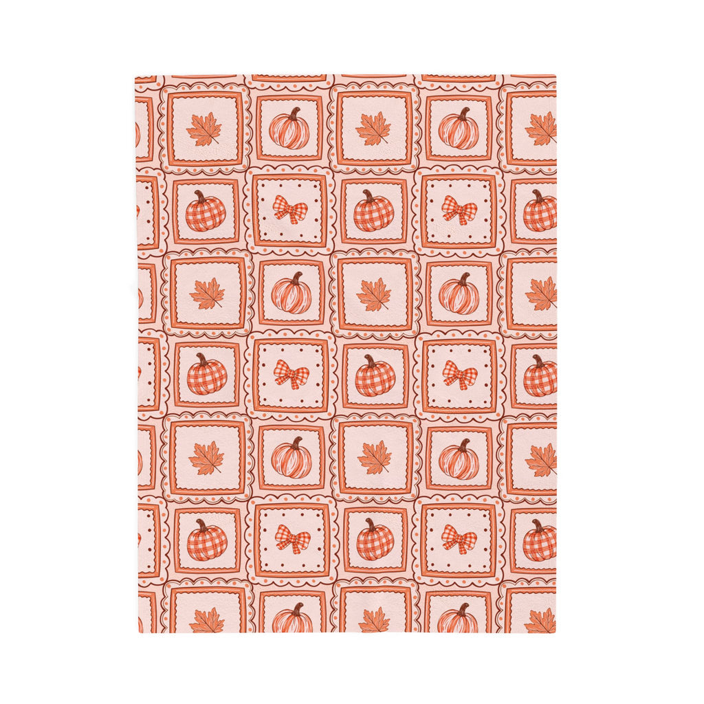 Autumn Patchwork Pumpkin & Maple Leaf Velveteen Plush Blanket