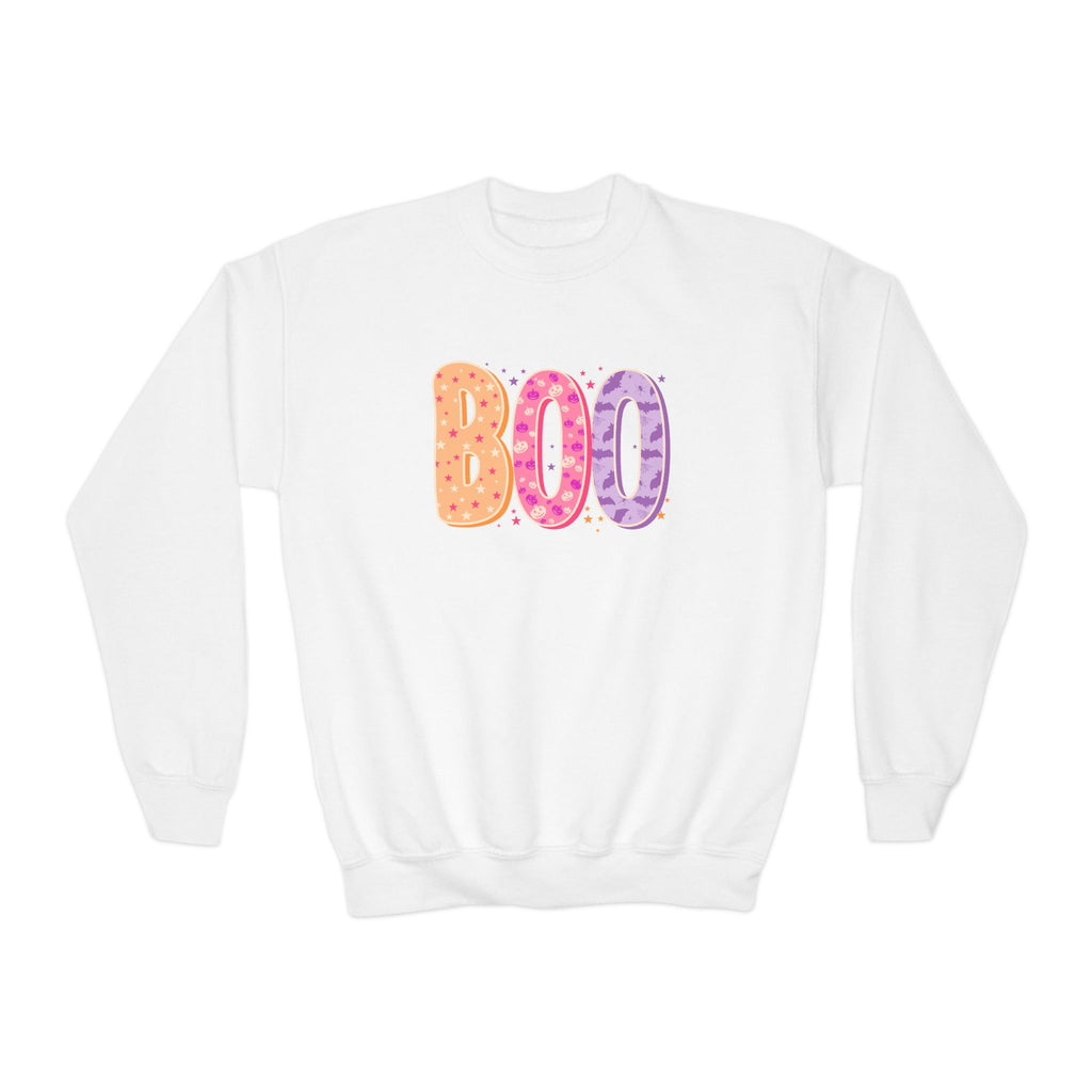 Youth Halloween 'BOO' Crewneck Sweatshirt - Colorful Candy Dotted Design