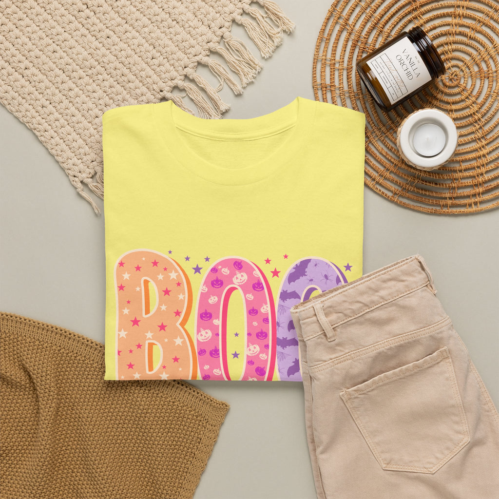 BOO Halloween Tee — Colorful Pastel Ghost Letter T-Shirt