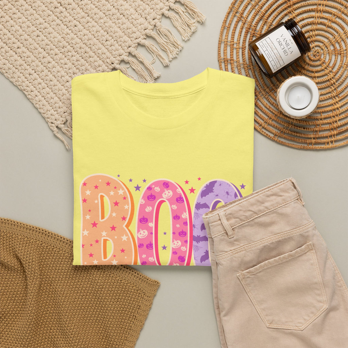 BOO Halloween Tee — Colorful Pastel Ghost Letter T-Shirt