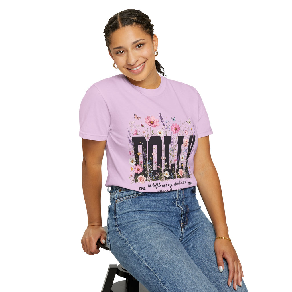 DOLLY Floral Band Tee — Vintage Country Music Tribute Shirt