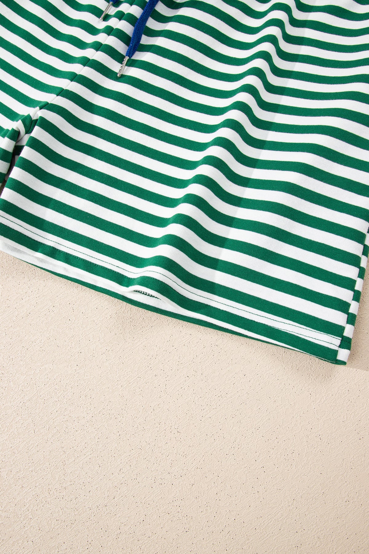 Green Stripe Boxy Tee Drawstring Elastic Waist Plus Size Short Set