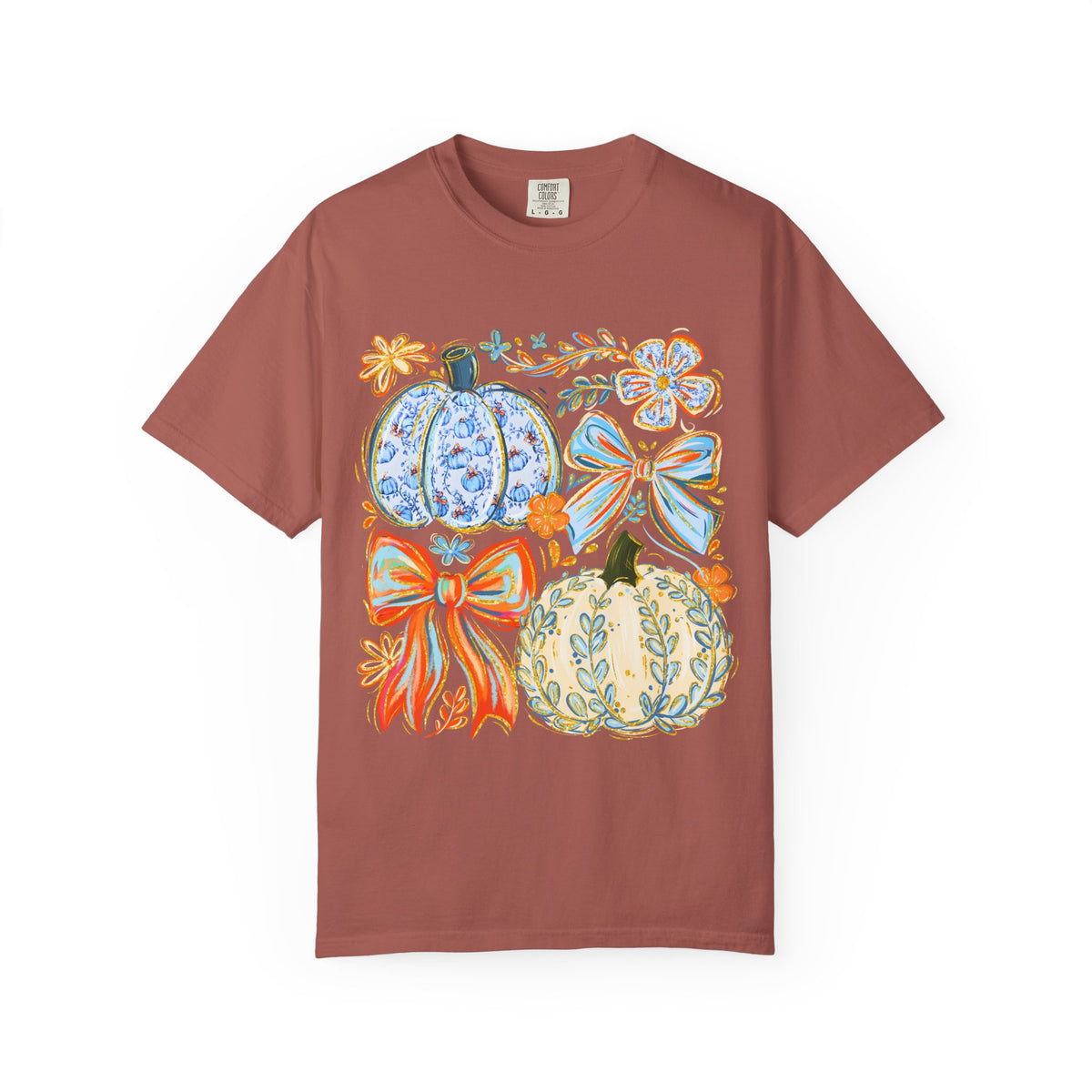 Pumpkin Bow T-Shirt — Floral Decorative Fall Pumpkins Tee