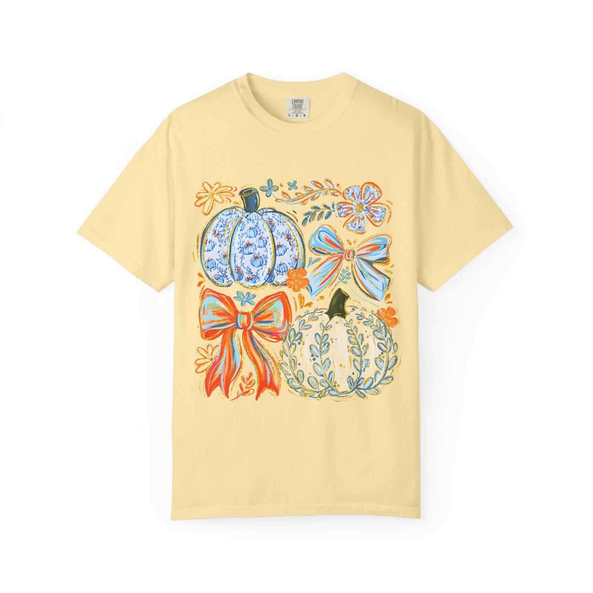 Pumpkin Bow T-Shirt — Floral Decorative Fall Pumpkins Tee