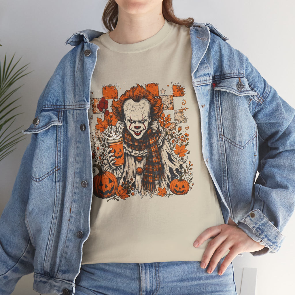 Horror Clown Halloween T-Shirt — Spooky Pennywise Pumpkin Design