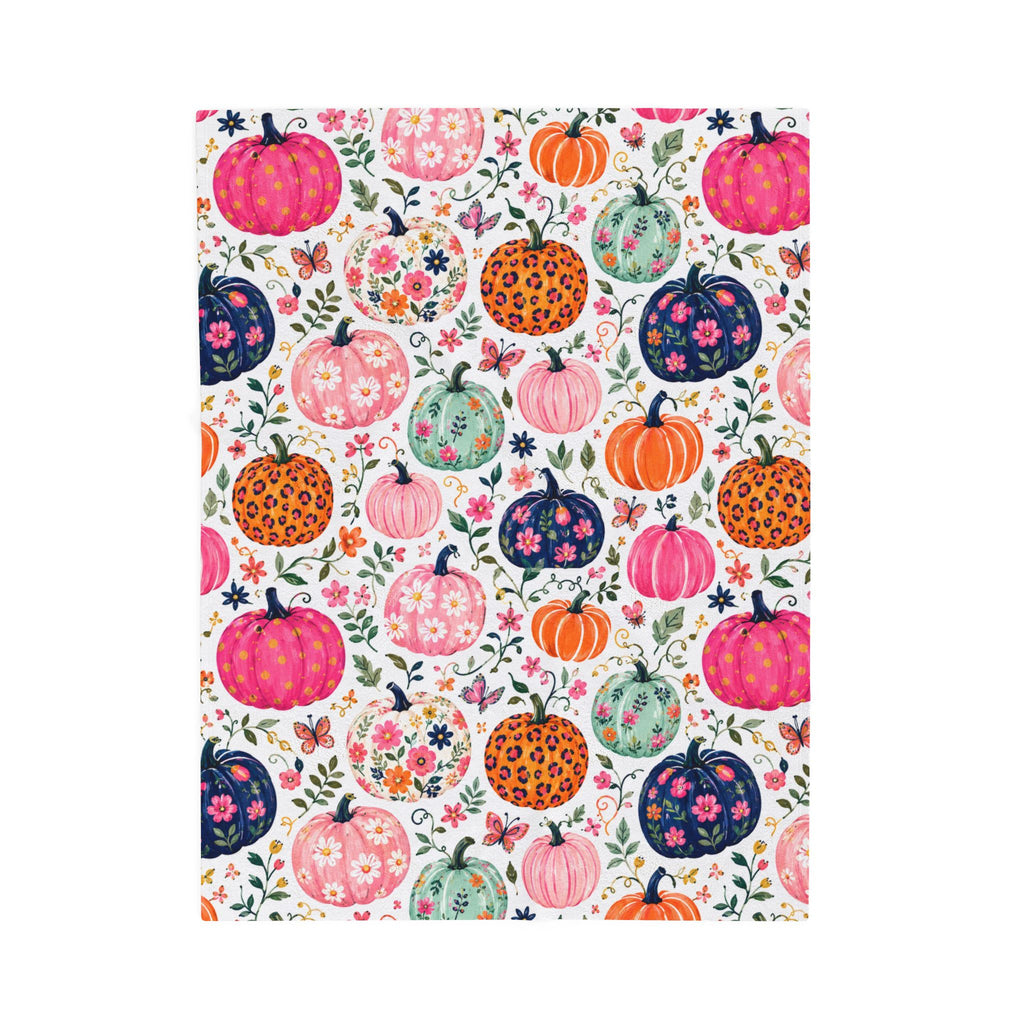 Plush Blanket - Colorful Floral Pumpkin Fall Throw
