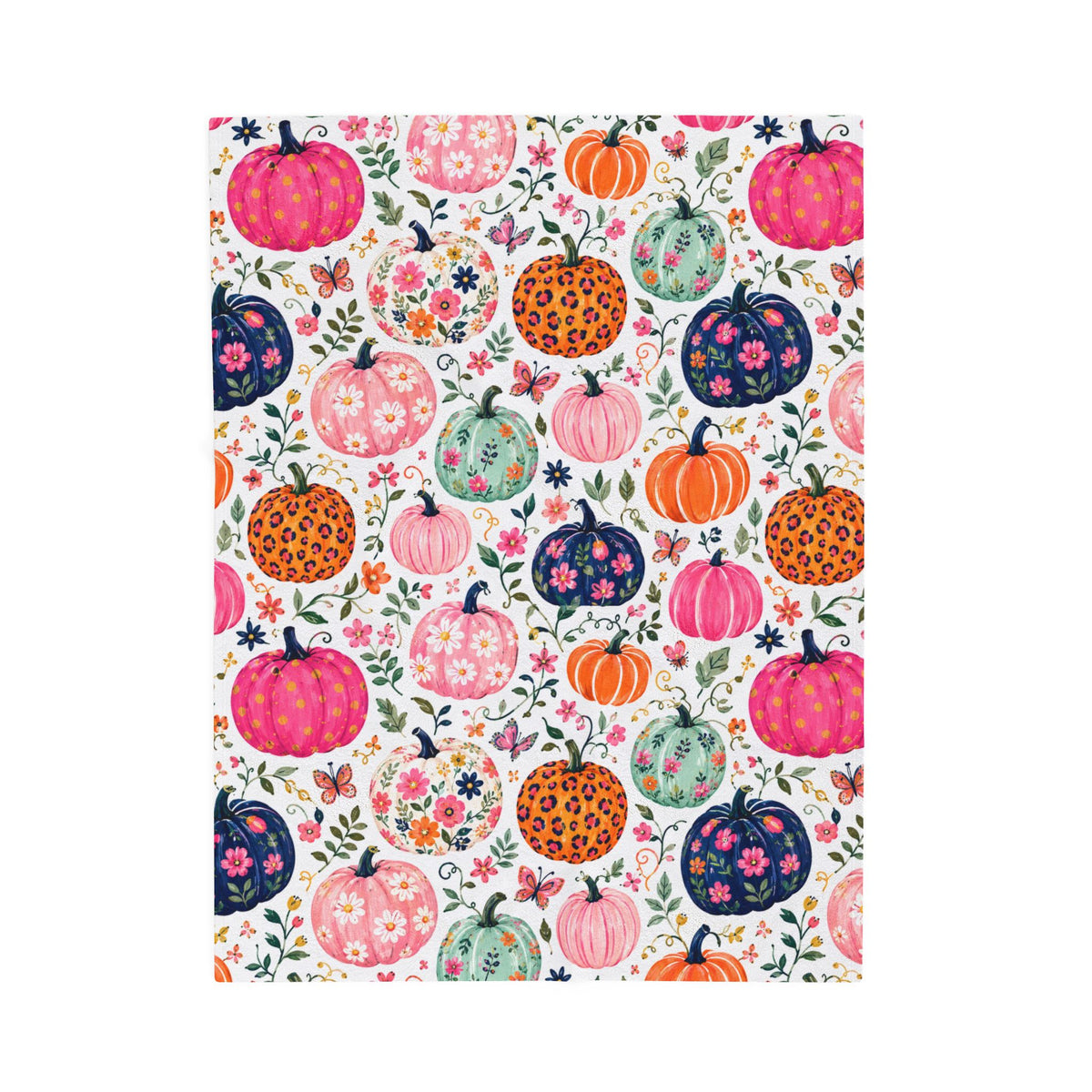 Plush Blanket - Colorful Floral Pumpkin Fall Throw