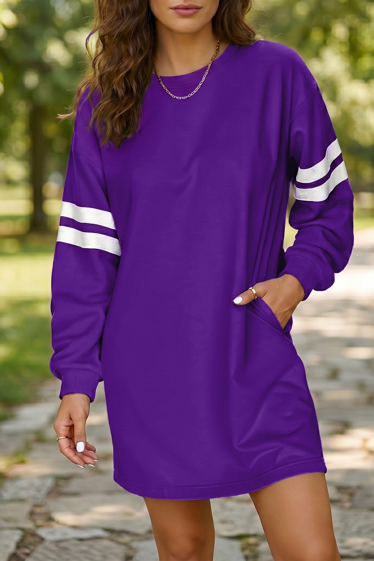 Sky Blue Varsity Contrast Banded Sleeve Shift Sweatshirt Dress