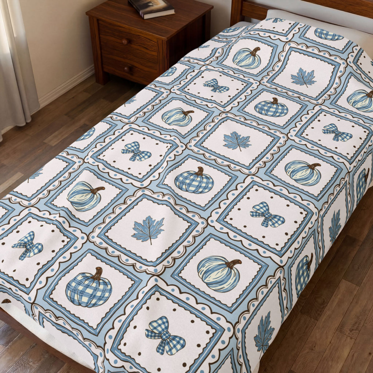 Autumn Patchwork Pumpkin Plush Blanket