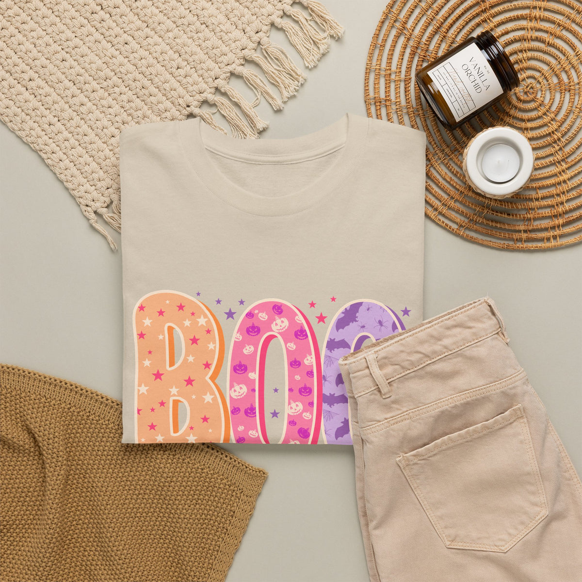 BOO Halloween Tee — Colorful Pastel Ghost Letter T-Shirt