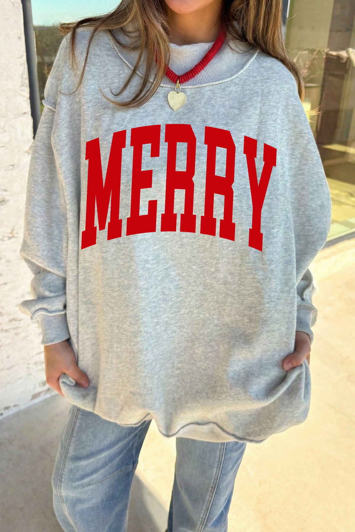 Light Grey Christmas Slogan High Neck Customized Sweatshirt