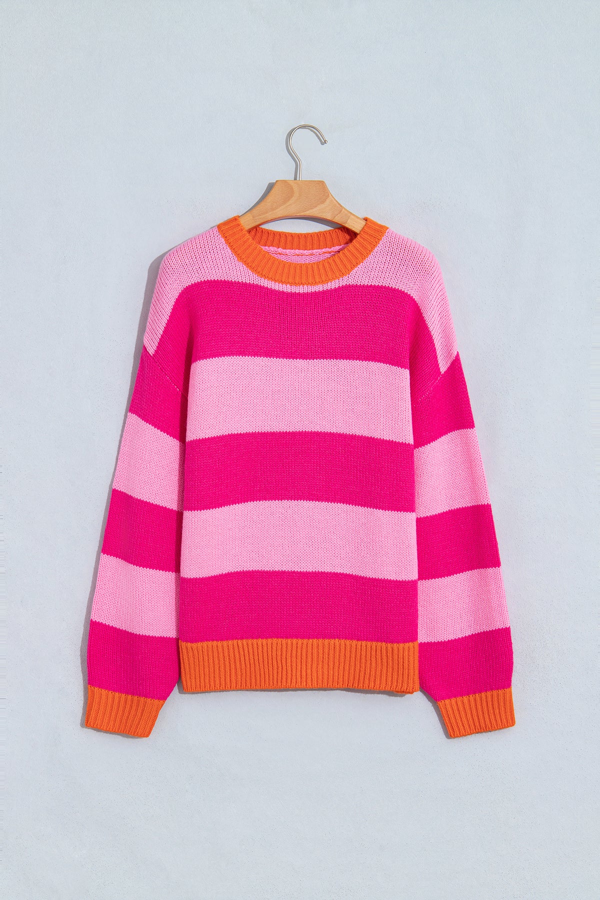 Rose Stripe Casual Colorblock Knit Drop Shoulder Relaxed Sweater