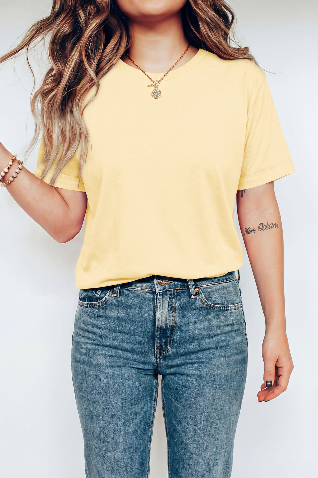 Tillandsia Purple Casual Plain Crew Neck Tee
