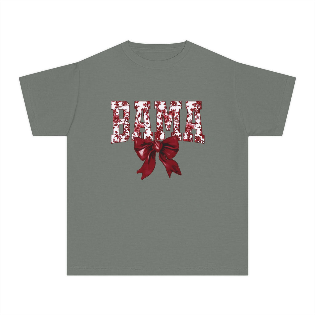 Youth Tee — 'BAMA' Red Floral Letters with Bow