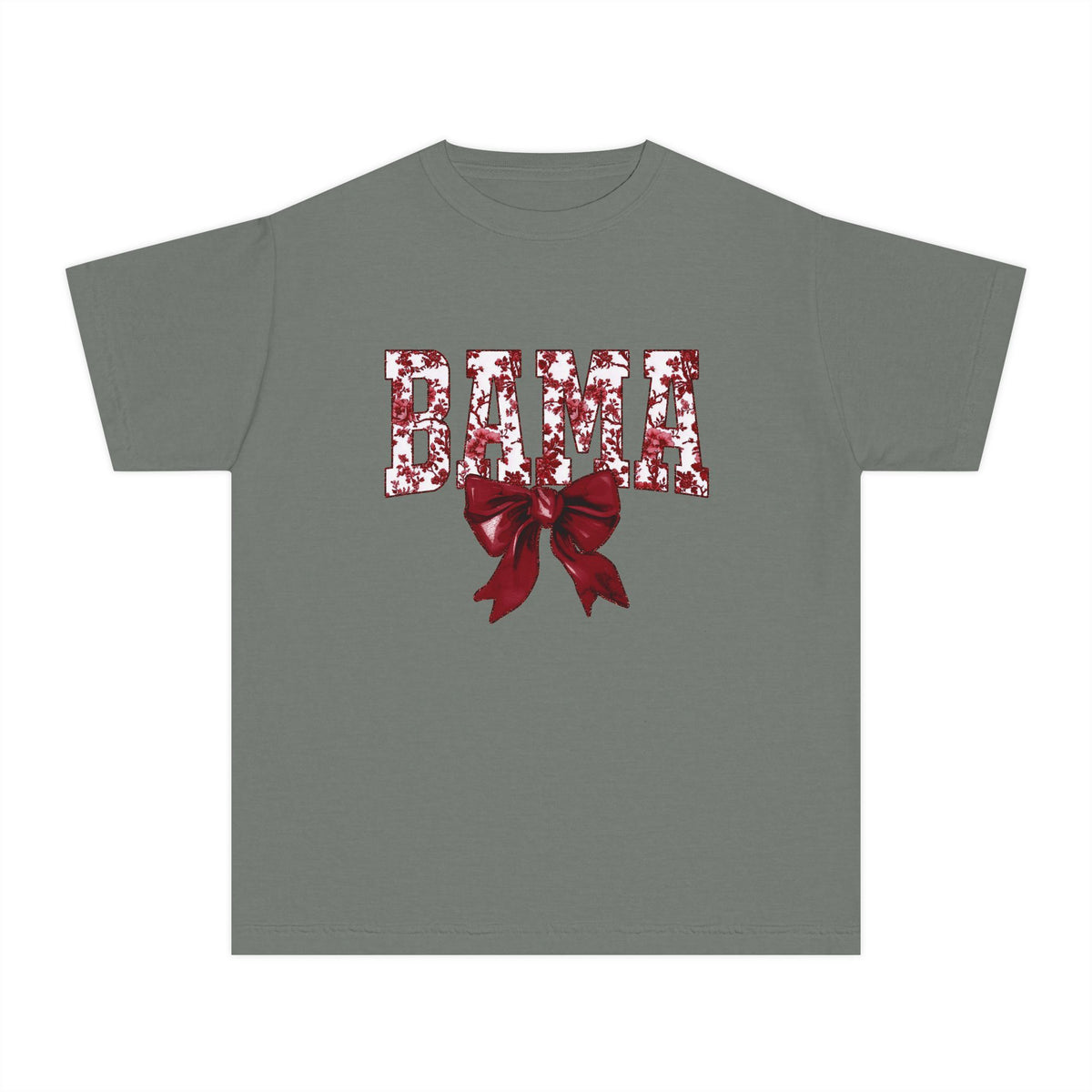 Youth Tee — 'BAMA' Red Floral Letters with Bow