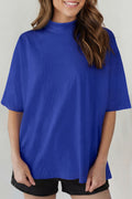 Dark Blue Solid Color High Neck Oversize Tee
