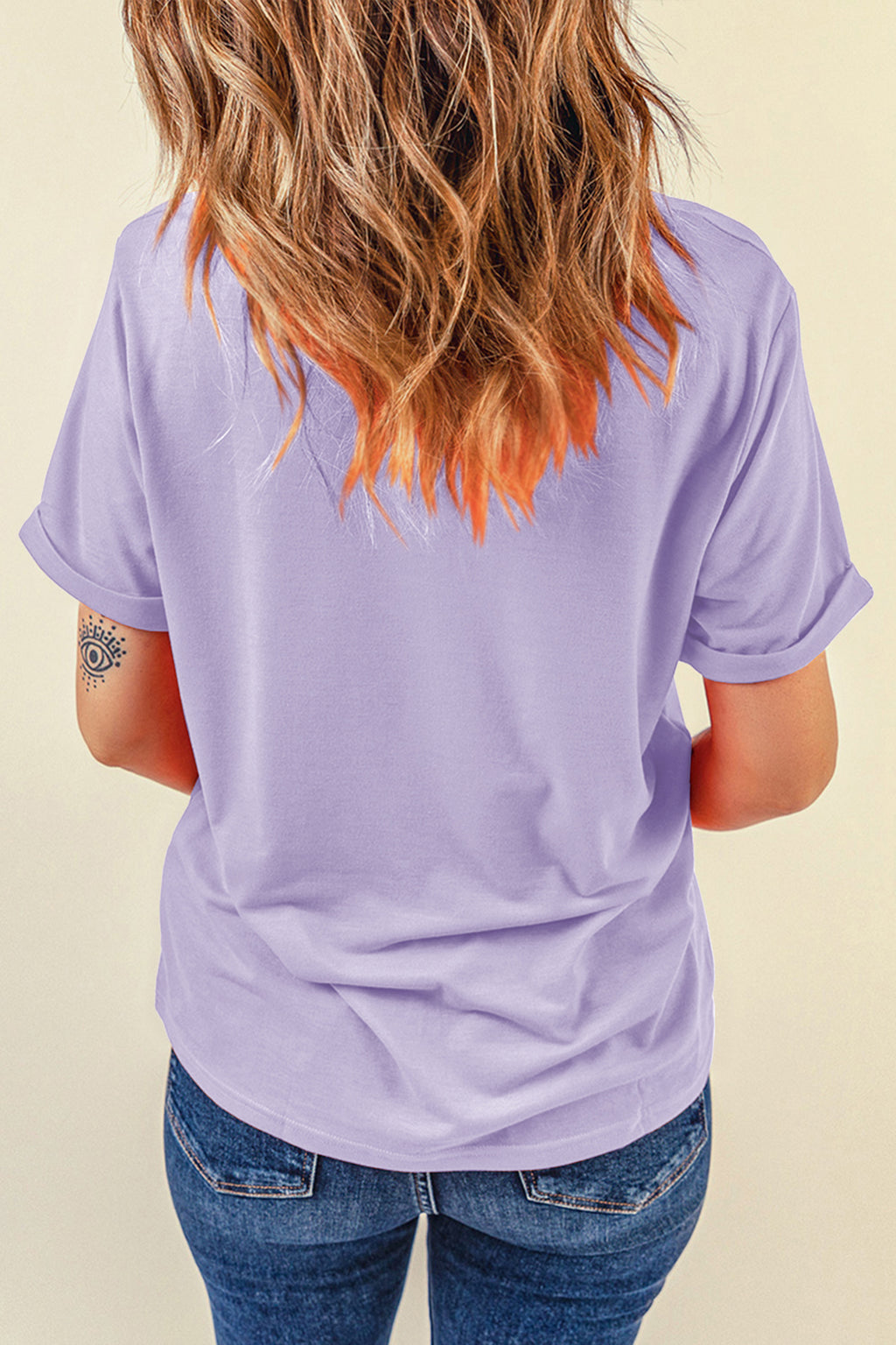 Tillandsia Purple Casual Plain Crew Neck Tee