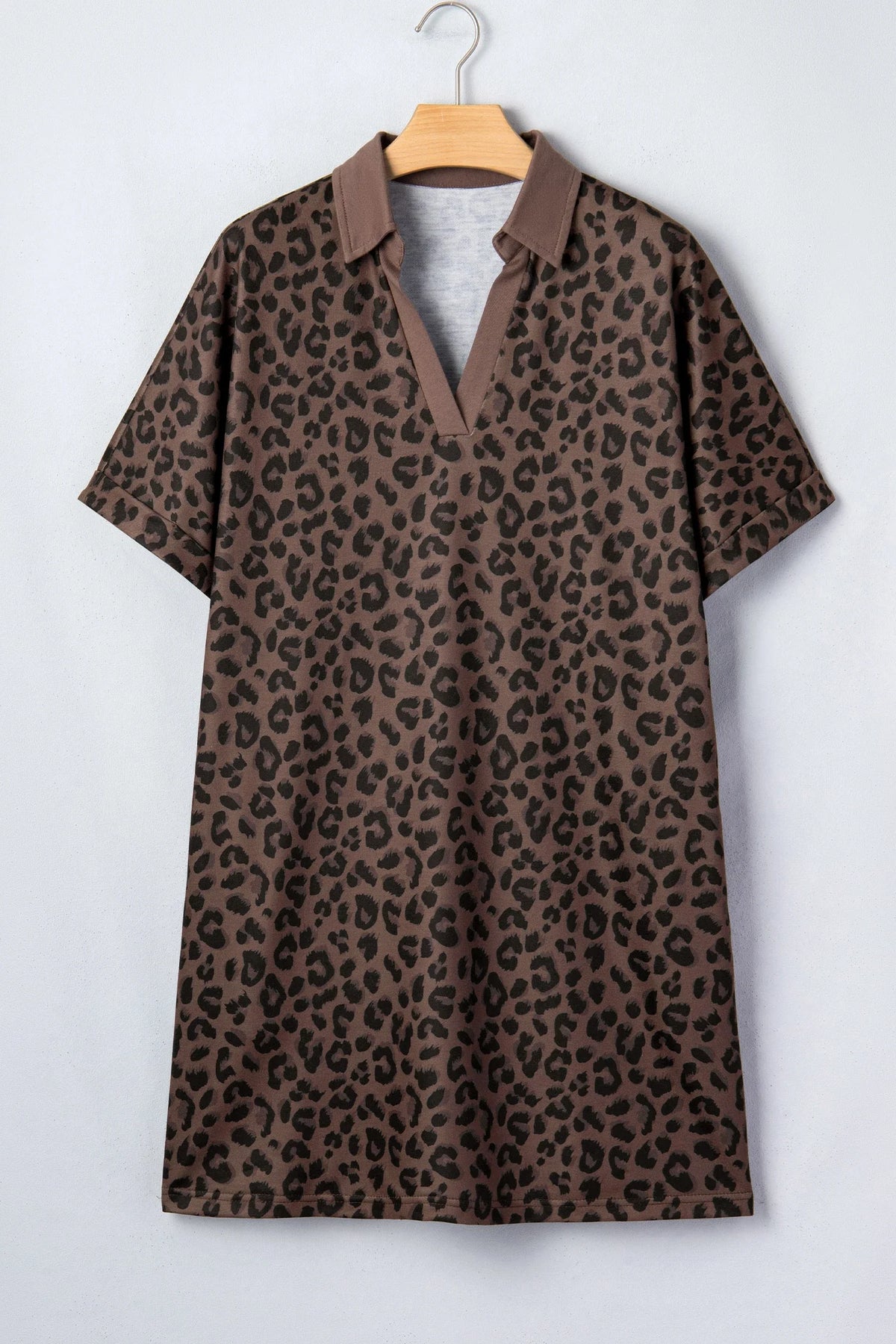 Leopard Contrast Collar V-Neck Mini Dress