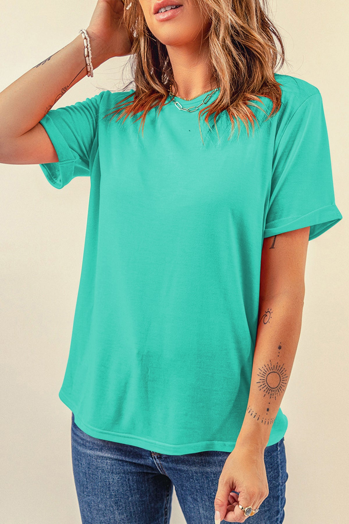Tillandsia Purple Casual Plain Crew Neck Tee