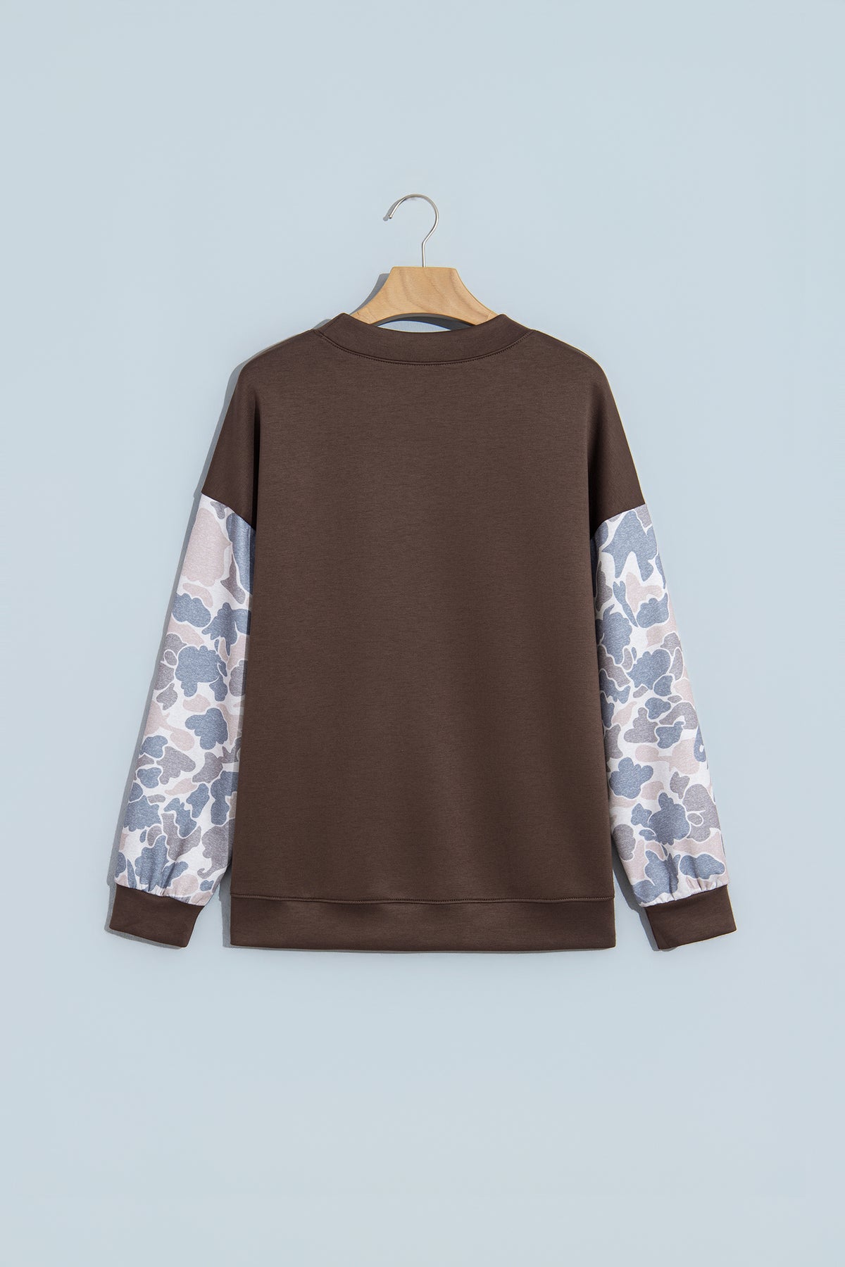 Beige Camouflage Sleeve Crewneck Baggy Pullover Sweatshirt