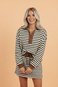 Stripe Buttoned Polo Collar Top & Mini Skirt Set