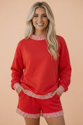 Gingham Contrast Trim Sweatshirt & Shorts Set