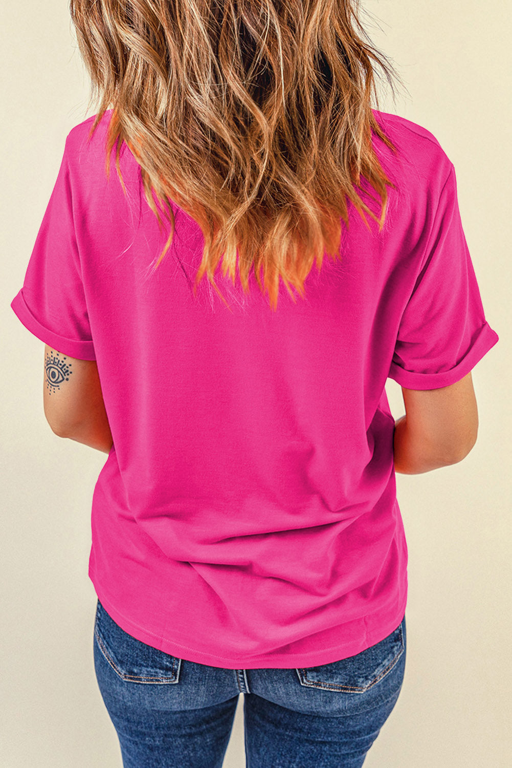 Tillandsia Purple Casual Plain Crew Neck Tee