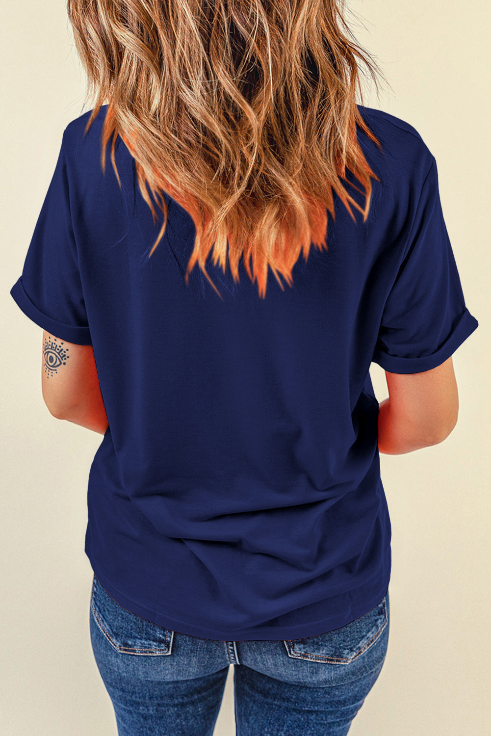 Tillandsia Purple Casual Plain Crew Neck Tee