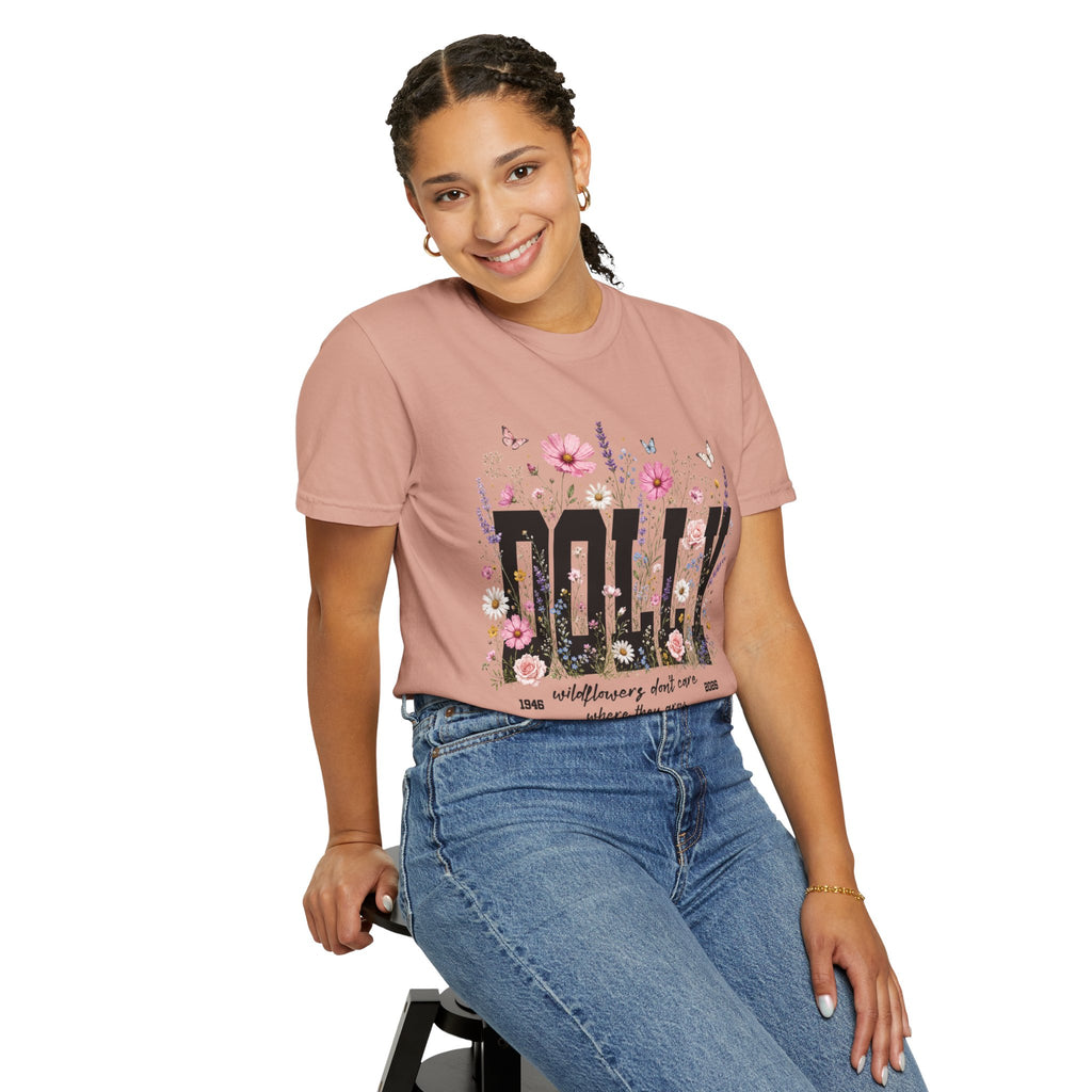 DOLLY Floral Band Tee — Vintage Country Music Tribute Shirt
