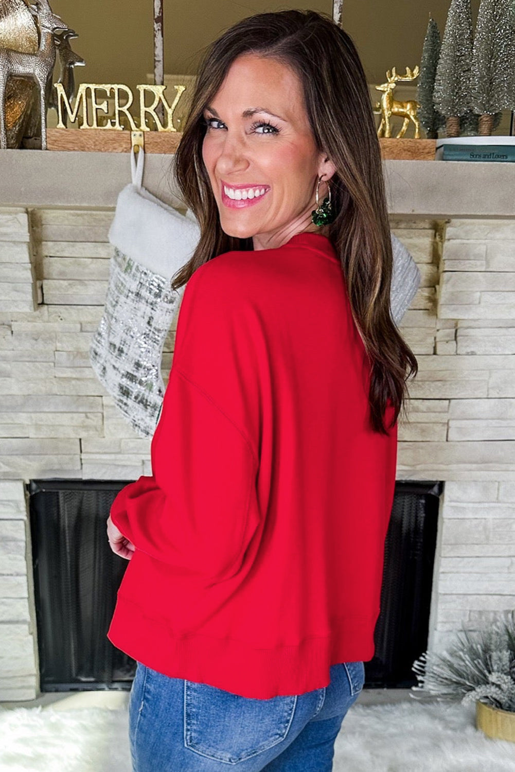 Fiery Red Merry Script Holiday Christmas Graphic Sweatshirt
